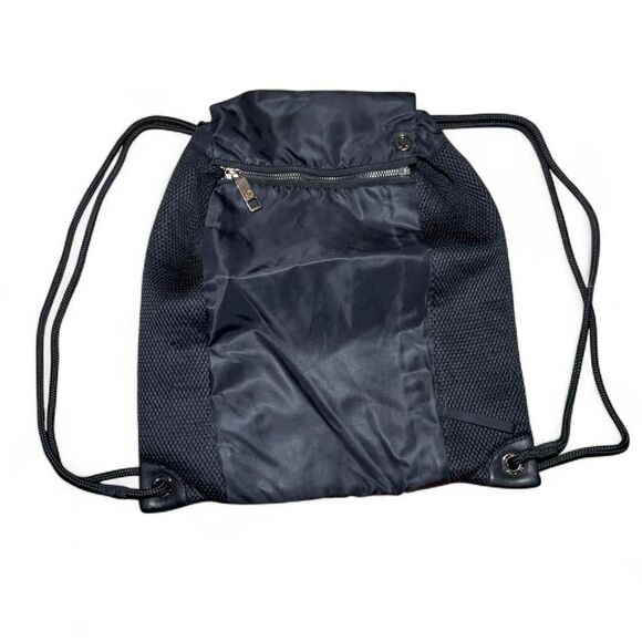 Lululemon Black Drawstring Backpack Gym Sack Lightweight Nylon Bag with Zip Pock - Picture 1 of 6